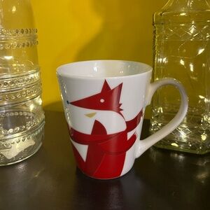 STARBUCKS 2012 PORCELAIN CHRISTMAS MUG WITH RED FOX, SCARF & BIRD